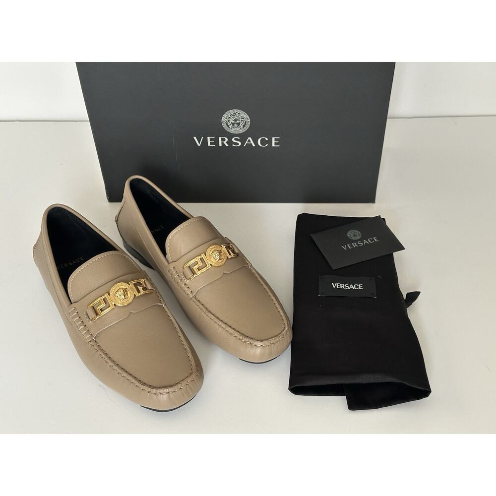 VERSACE Medusa Men's Taupe Leather Driver Shoes 7 US (40 Euro) 1009707 NIB $850 - Picture 15 of 16